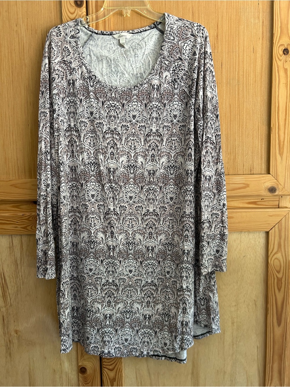Soma Neutral Printed Scoop-Neck Long Sleeve nightgown/sleep shirt sz L